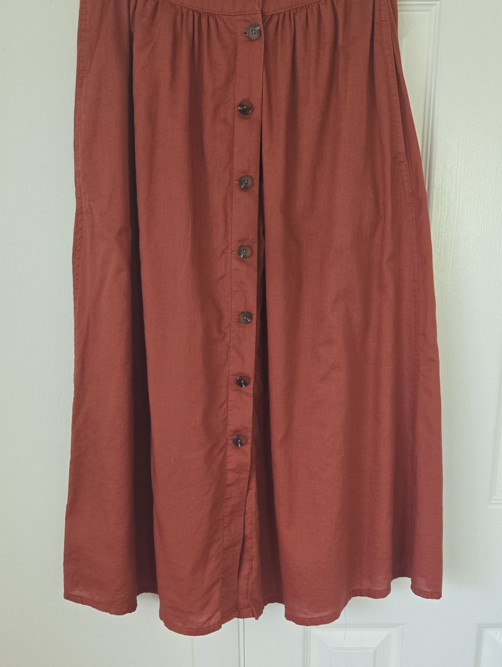 Madewell Patio Button-Front Lined Midi Skirt Rust Brown Size Large NWT - Picture 4 of 11